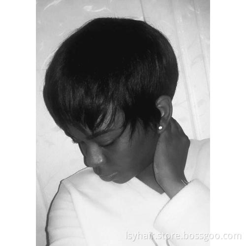 Pixie Cut Machine Made Wigs Short Human Hair Wigs for Black Women Short Straight Black Ladies Wigs 1B Color